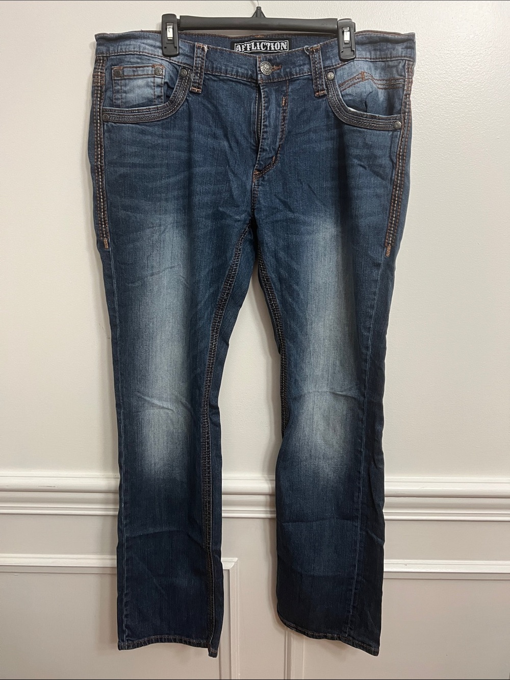 Affliction Men’s Blue Washed Straight Jeans